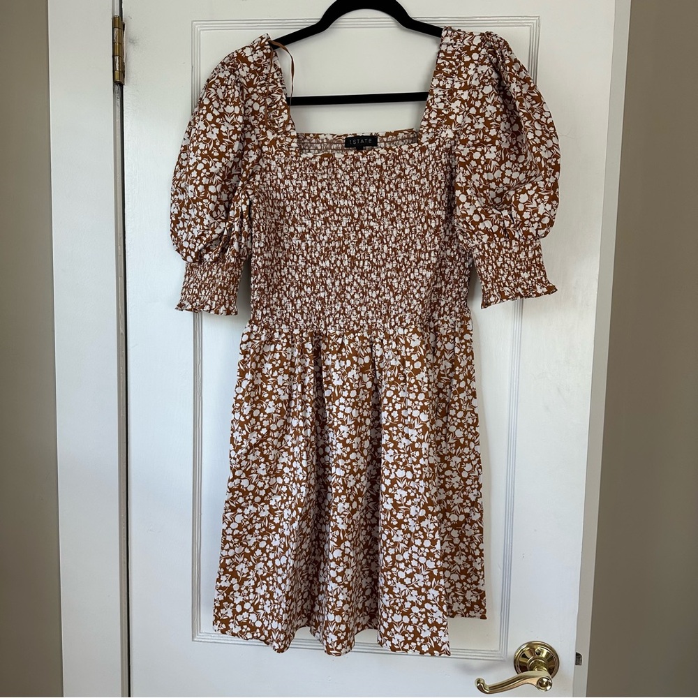 1. State Brown Floral Long Sleeve Dress